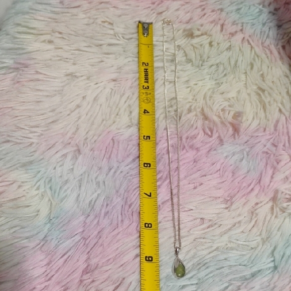 925 Sterling Silver Minimalist Green Prehnite Teardrop Necklace - Picture 8 of 9